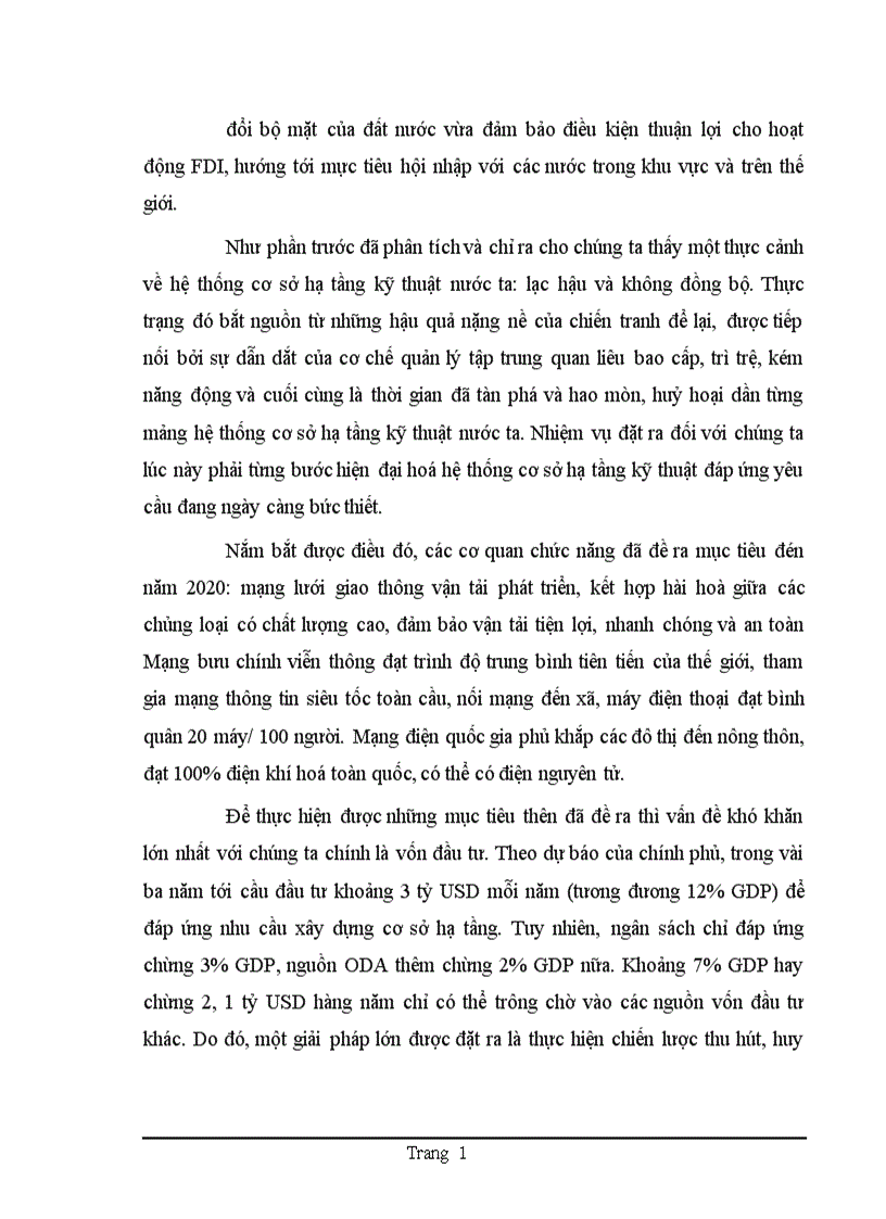 image for page Thực trạng đầu tư phát triển cơ sở hạ tầng kỹ thuật ở Việt Nam trong thời gian qua và một số giải pháp trong thời gian tới nhằm thu hút vốn đầu tư trực tiếp nước ngoài
