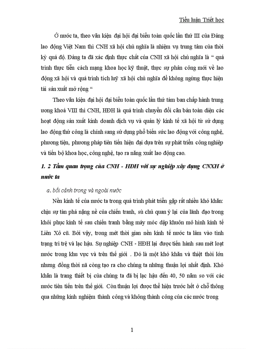 CNH HĐH và vai trò của nó trong sự nghiệp xây dựng chủ nghĩa xã hội ở nước ta 1