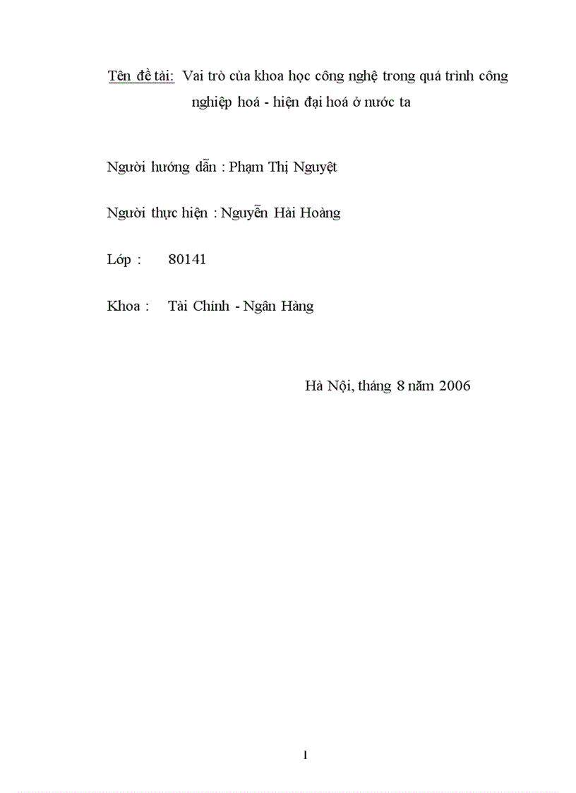 image for page Vai trò của khoa học công nghệ trong quá trình công nghiệp hoá hiện đại hoá ở nước ta 1