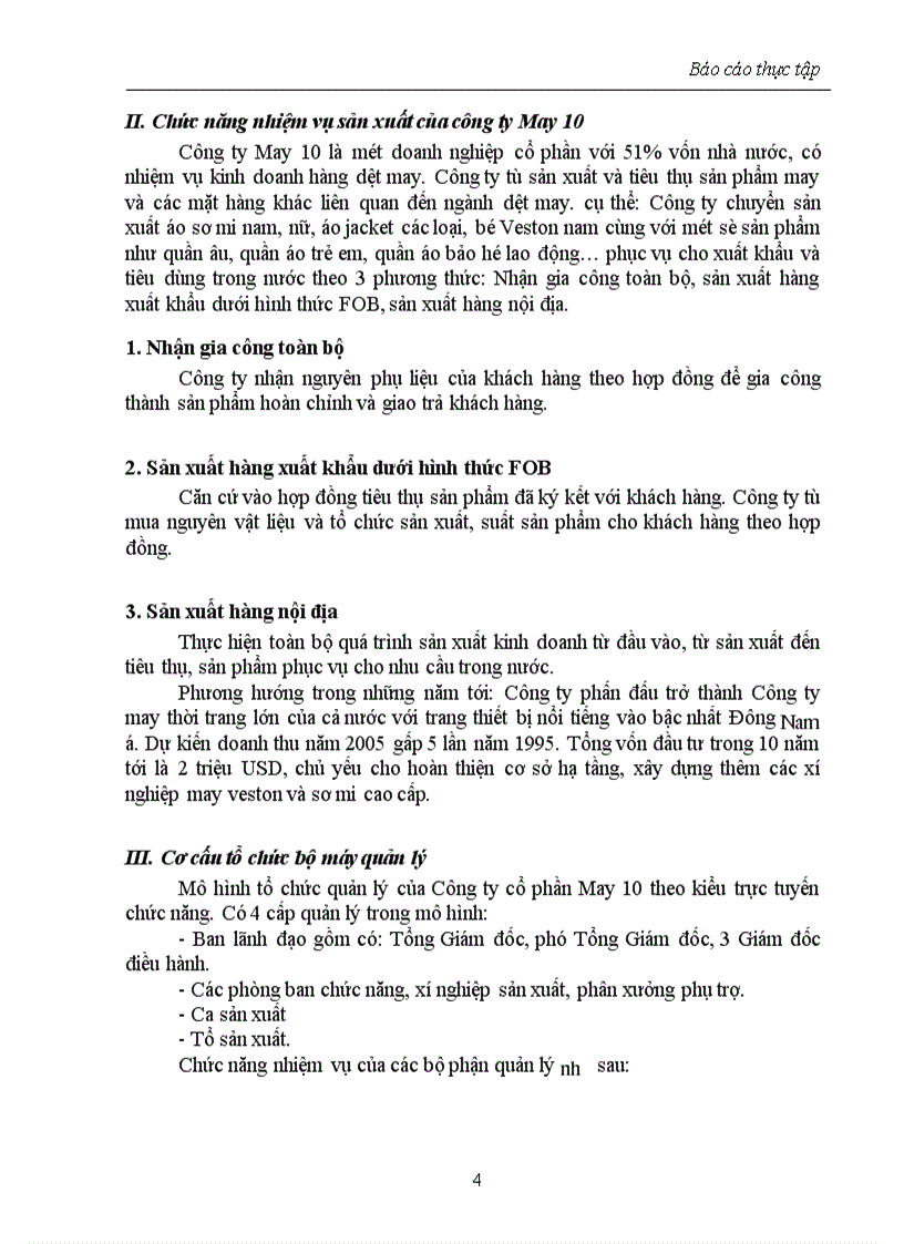 Báo cáo thực tập tổng hợp của Tổng Công ty May 10 Việt Nam