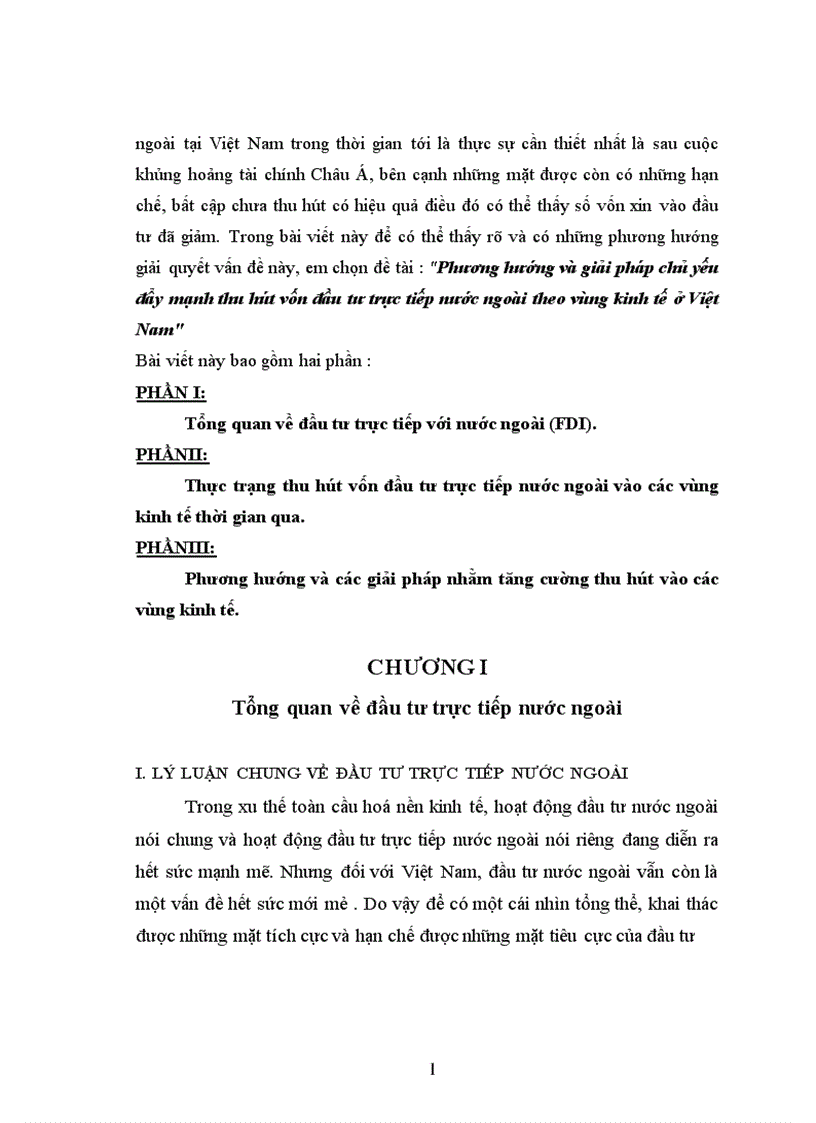 Phương hướng và giải pháp chủ yếu đẩy mạnh thu hút vốn đầu tư trực tiếp nước ngoài theo vùng kinh tế ở Việt Nam