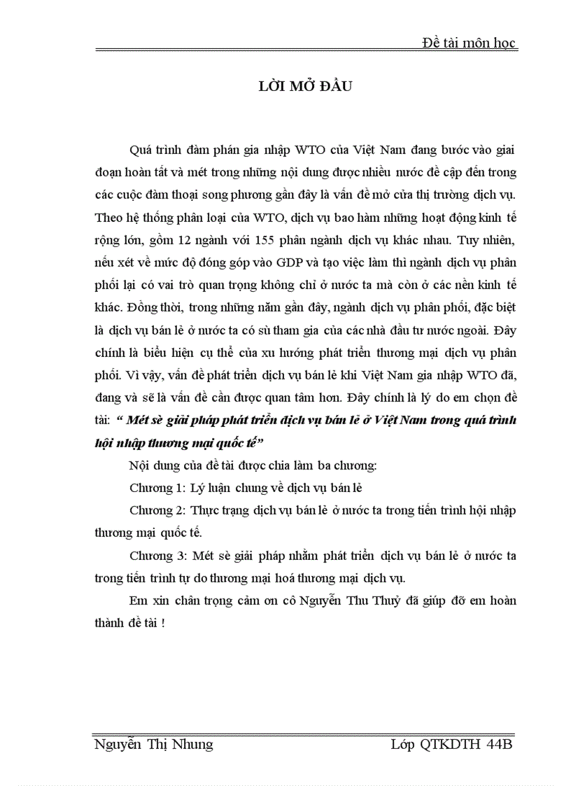 Một số giải pháp phát triển dịch vụ bán lẻ ở Việt Nam trong quá trình hội nhập thương mại quốc tế