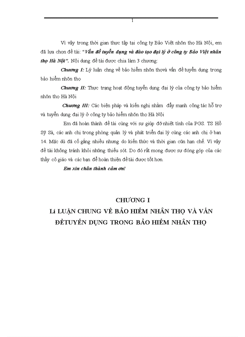 image for page Vấn đề tuyển dụng và đào tạo đại lý ở công ty Bảo Việt nhân thọ Hà Nội 1