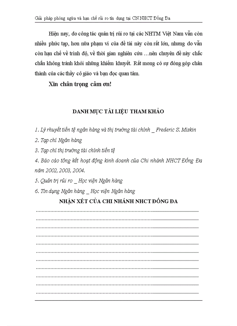 image for page Giải pháp hạn chế rủi ro tín dụng tại Chi nhánh Ngân hàng Công Thương khu vực Đống Đa 1