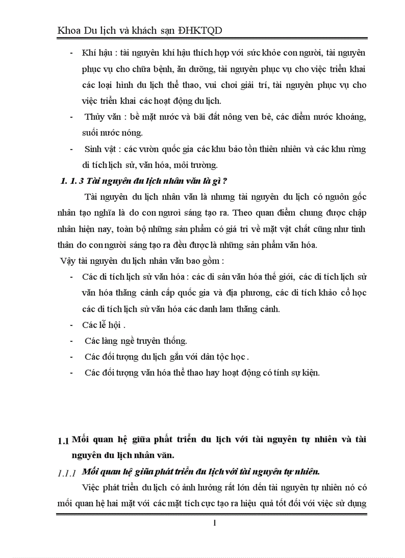 Mối quan hệ giữa phát triển du lịch với tài nguyên tự nhiên và tài nguyên nhân văn