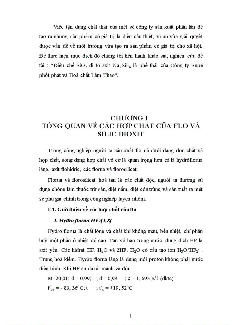 image for page Điều chế SiO2 đi từ axit Na2SiF6 là phế thải của Công ty Supe phốt phát và Hoá chất Lâm Thao 1