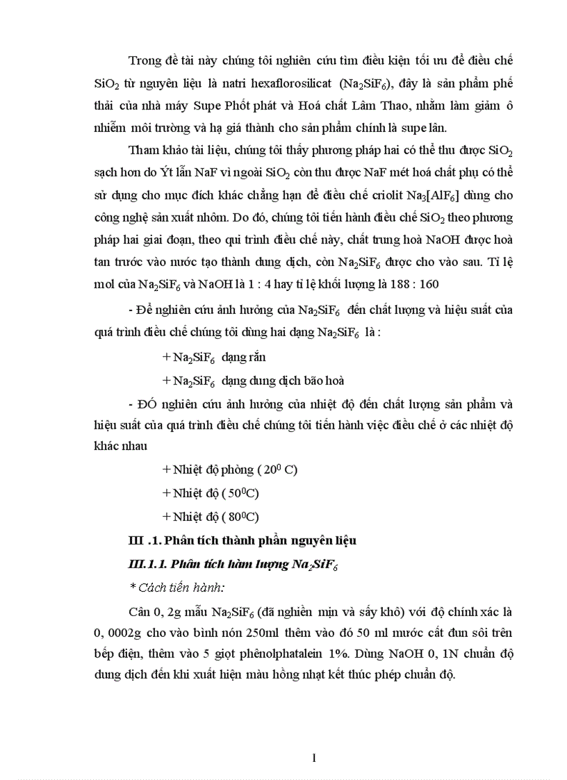 image for page Điều chế SiO2 đi từ axit Na2SiF6 là phế thải của Công ty Supe phốt phát và Hoá chất Lâm Thao 1