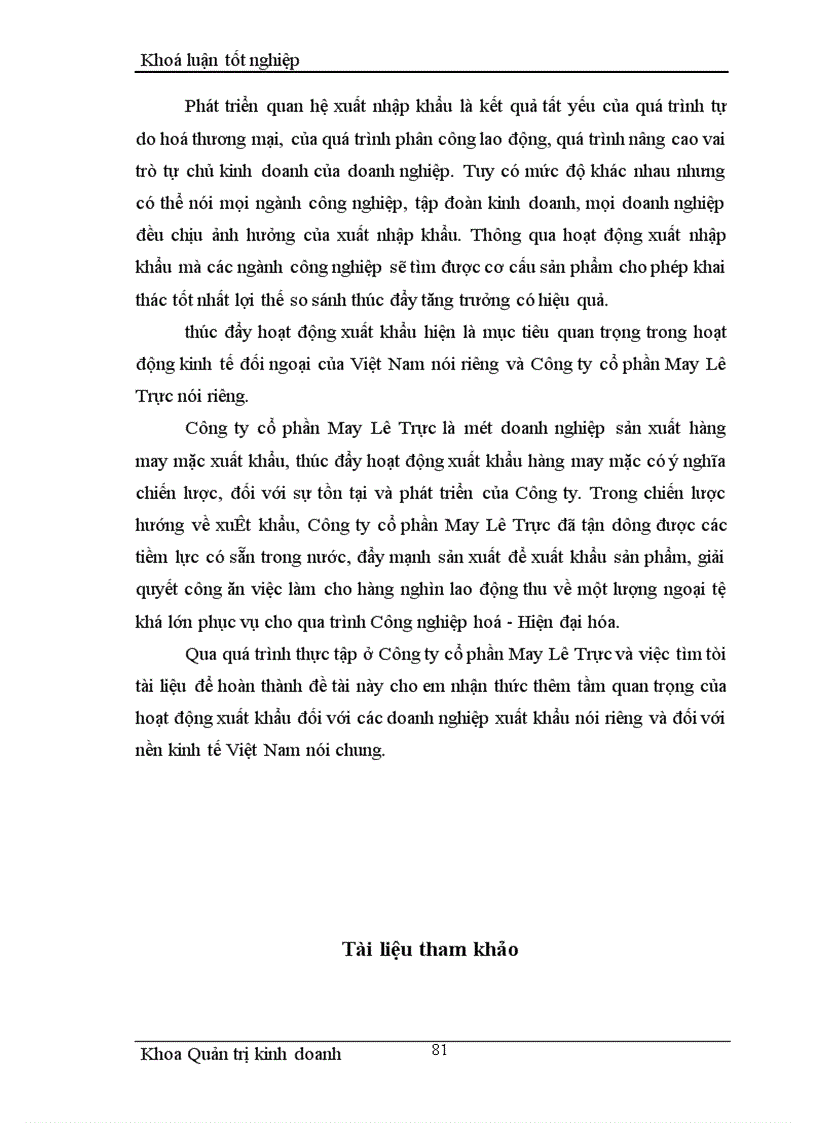 image for page Một số giải pháp nhằm thúc đẩy hoạt động xuất khẩu hàng may mặc tại Công ty cổ phần May Lê Trực