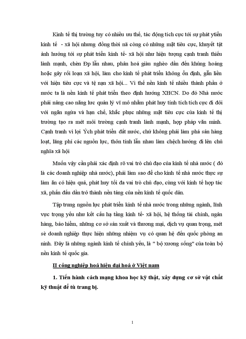 Công nghiệp hoá hiện đại hoá nền kinh tế quốc dân là nhiệm vụ trung tâm trong suốt thời kỳ quá độ đi lên chủ nghĩa xã hội ở nước ta 1
