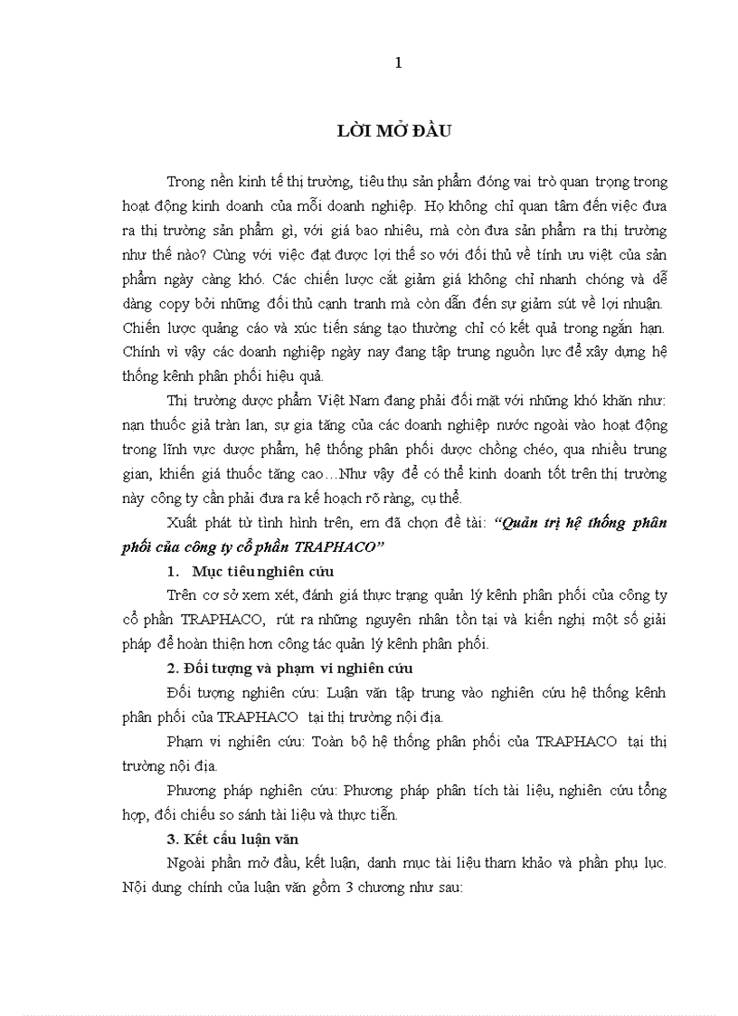 Quản trị hệ thống phân phối của công ty cổ phần TRAPHACO 1