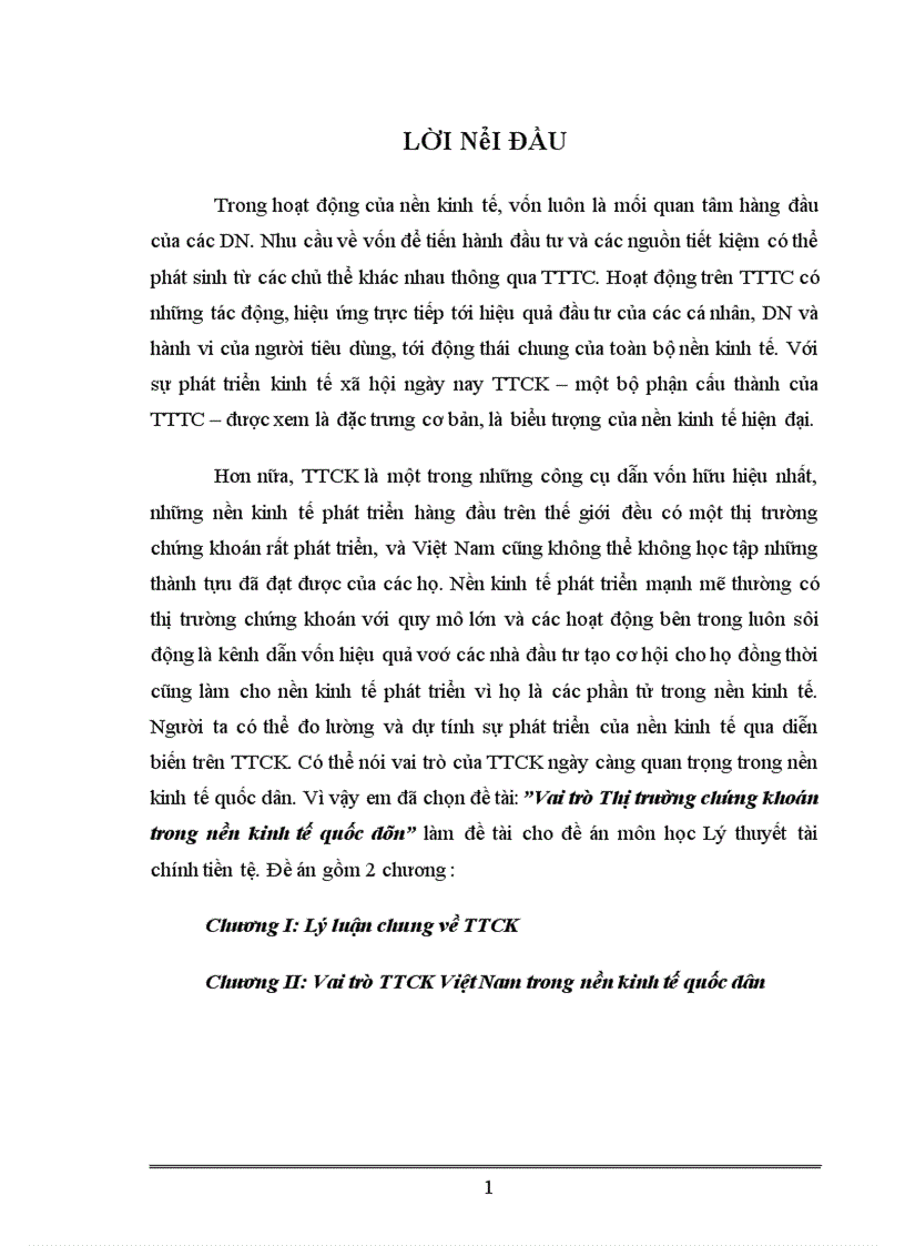 Vai trò Thị trường chứng khoán trong nền kinh tế quốc dân 1