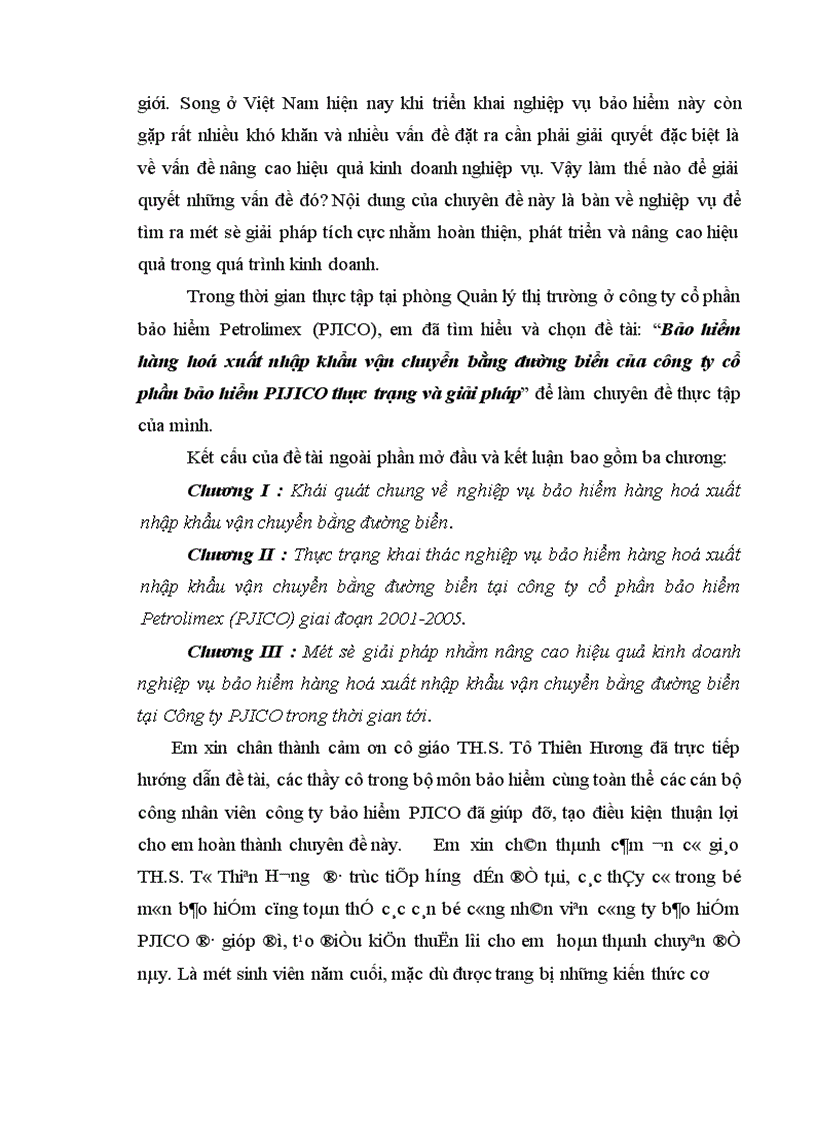 Bảo hiểm hàng hoá xuất nhập khẩu vận chuyển bằng đường biển của công ty cổ phần bảo hiểm PIJICO thực trạng và giải pháp 1