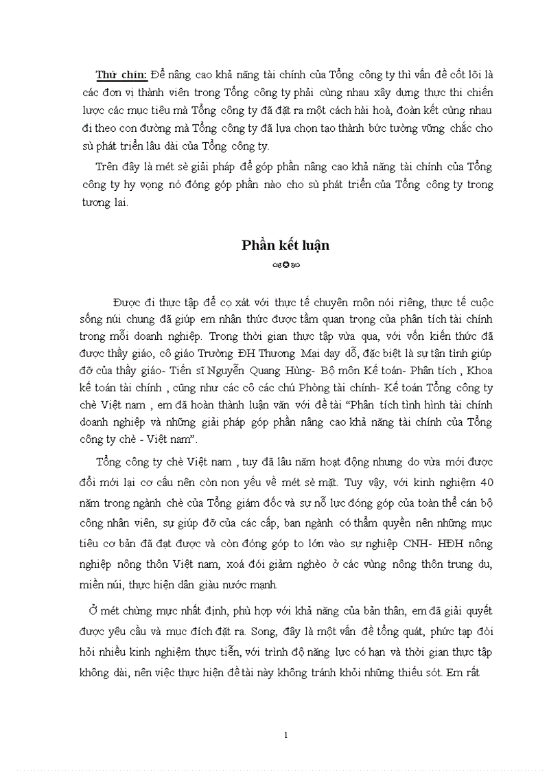 image for page Phân tích tình hình tài chính doanh nghiệp và những giải pháp góp phần nâng cao khả năng tài chính của Tổng công ty chè Việt nam 1