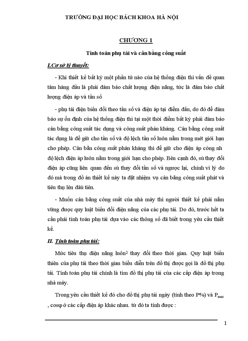Tính toán phụ tải và cân bằng công suất 1