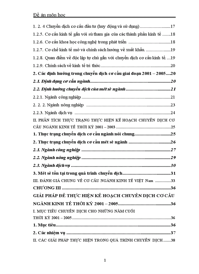 Kế hoạch chuyển dịch cơ cấu ngành kinh tế thời kỳ 2001 2005 ở Việt Nam và các giải pháp thực hiện 1