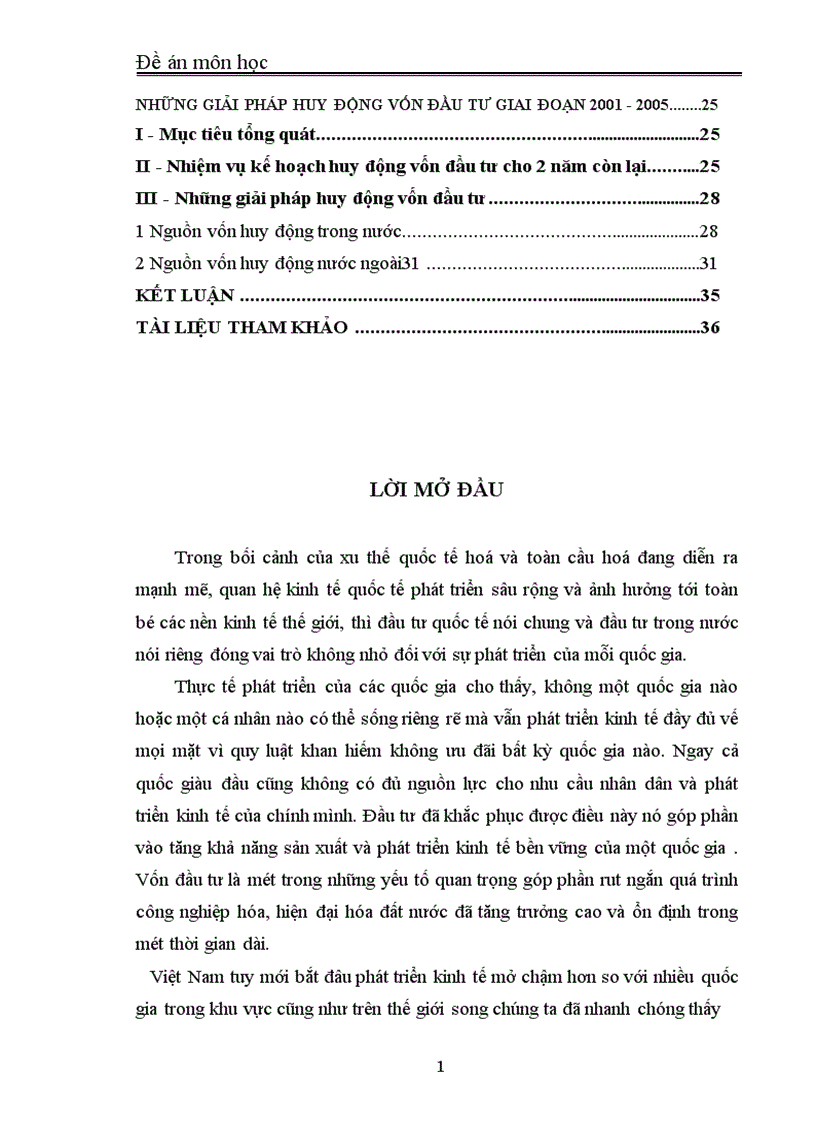 Kế hoạch huy động vốn đầu tư thời kỳ 2001 2005 và các giải pháp thực hiện