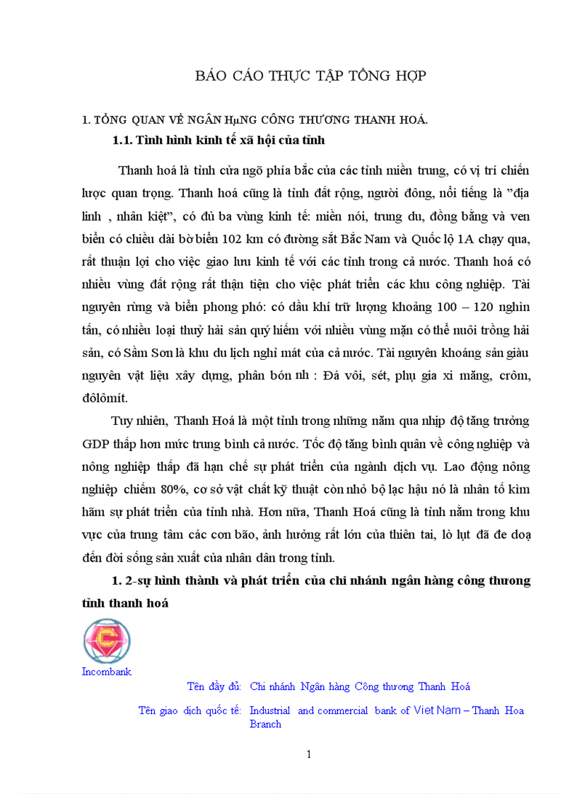 Tổng quan về hoạt động kinh doanh của chi nhánh NHCT Thanh Hoá
