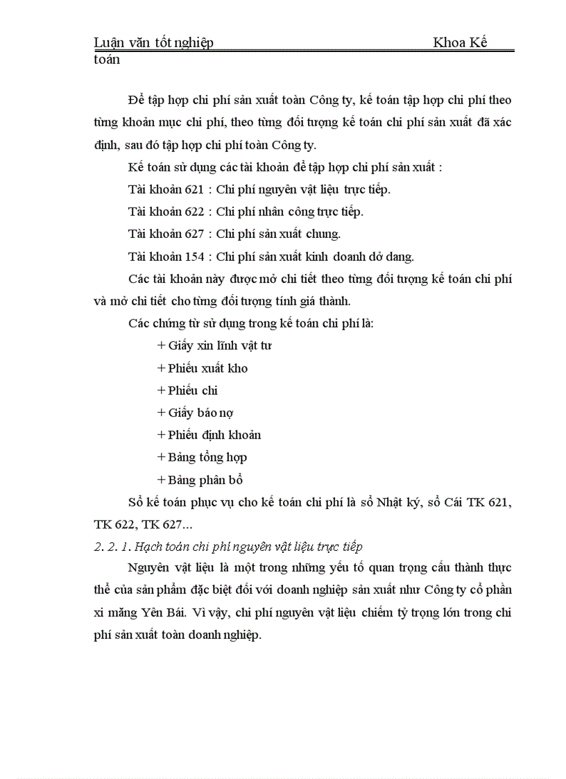 image for page Hạch toán tập hợp chi phí sản xuất và tính giá thành sản phẩm tại Công ty cổ phần xi măng Yên Bái 1