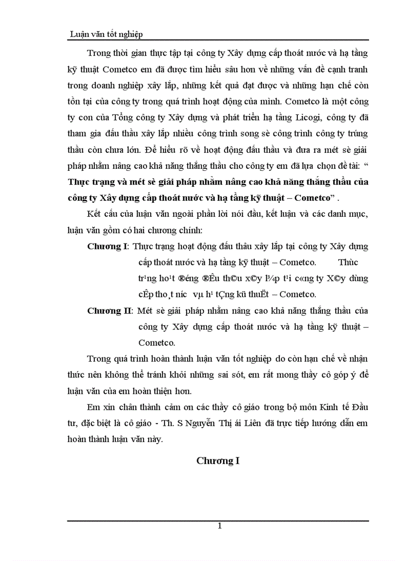 image for page Thực trạng và một số giải pháp nhằm nâng cao khả năng thắng thầu của công ty Xây dựng cấp thoát nước và hạ tầng kỹ thuật Cometco