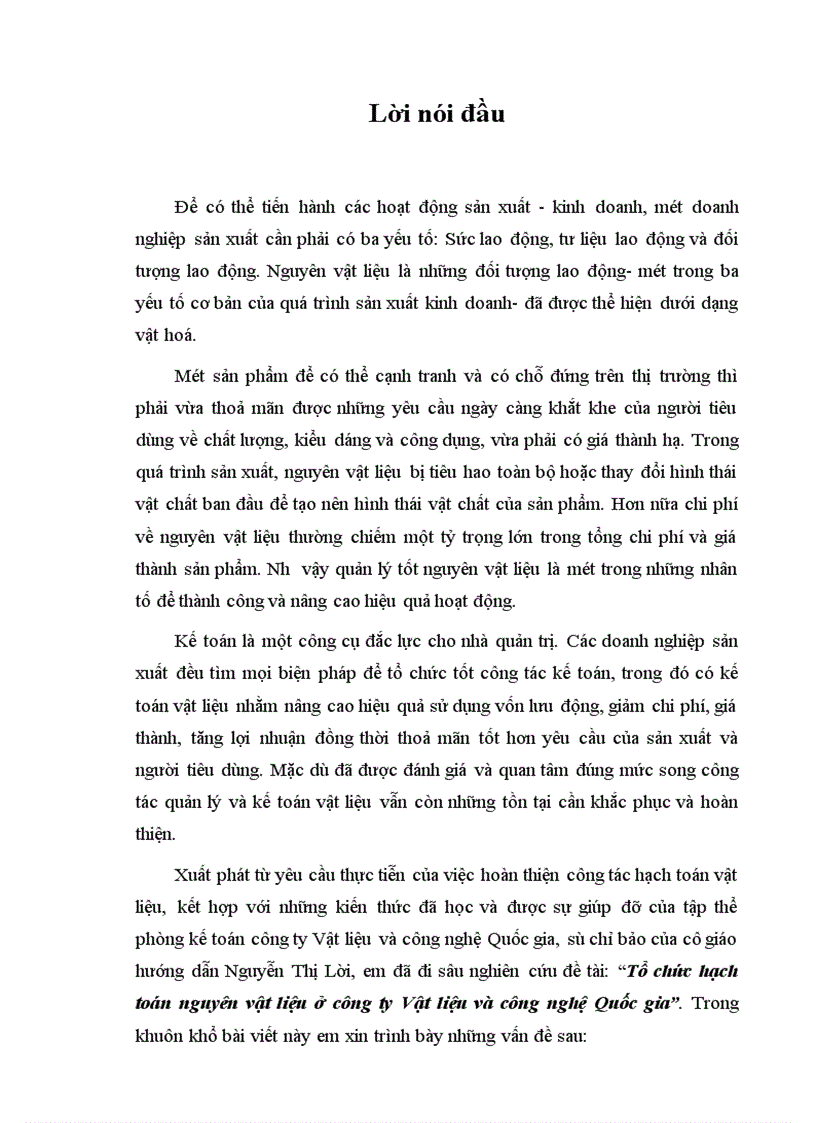 image for page Tổ chức hạch toán nguyên vật liệu ở công ty Vật liệu và công nghệ Quốc gia 1