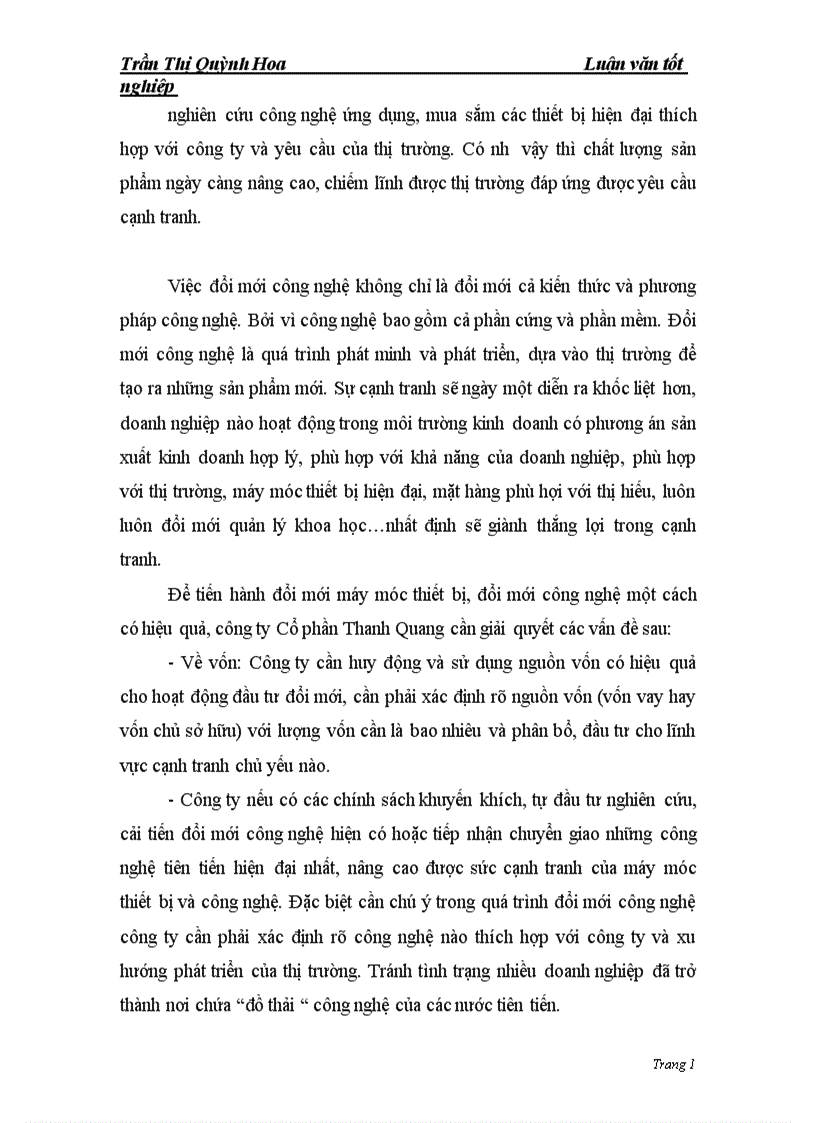 image for page Những biện pháp nhằm nâng cao khả năng cạnh tranh của Công ty Cổ phần Thanh Quang