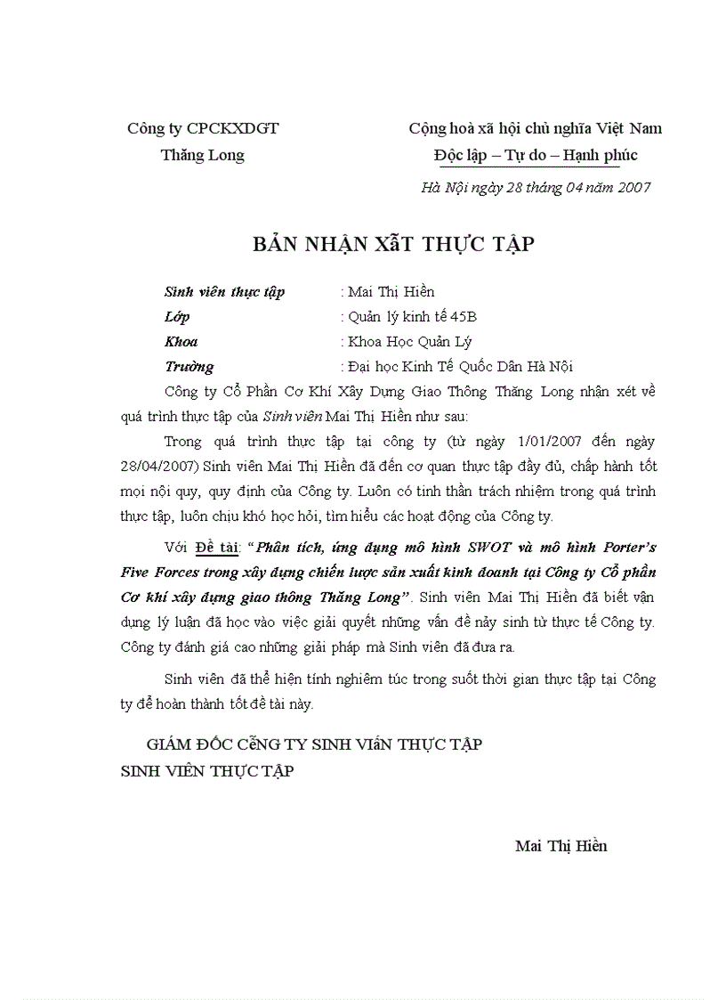 image for page Phân tích ứng dụng mô hình SWOT và mô hình Porter s Five Forces trong xây dựng chiến lược sản xuất kinh doanh tại Công ty Cổ phần Cơ khí xây dựng giao thông Thăng Long