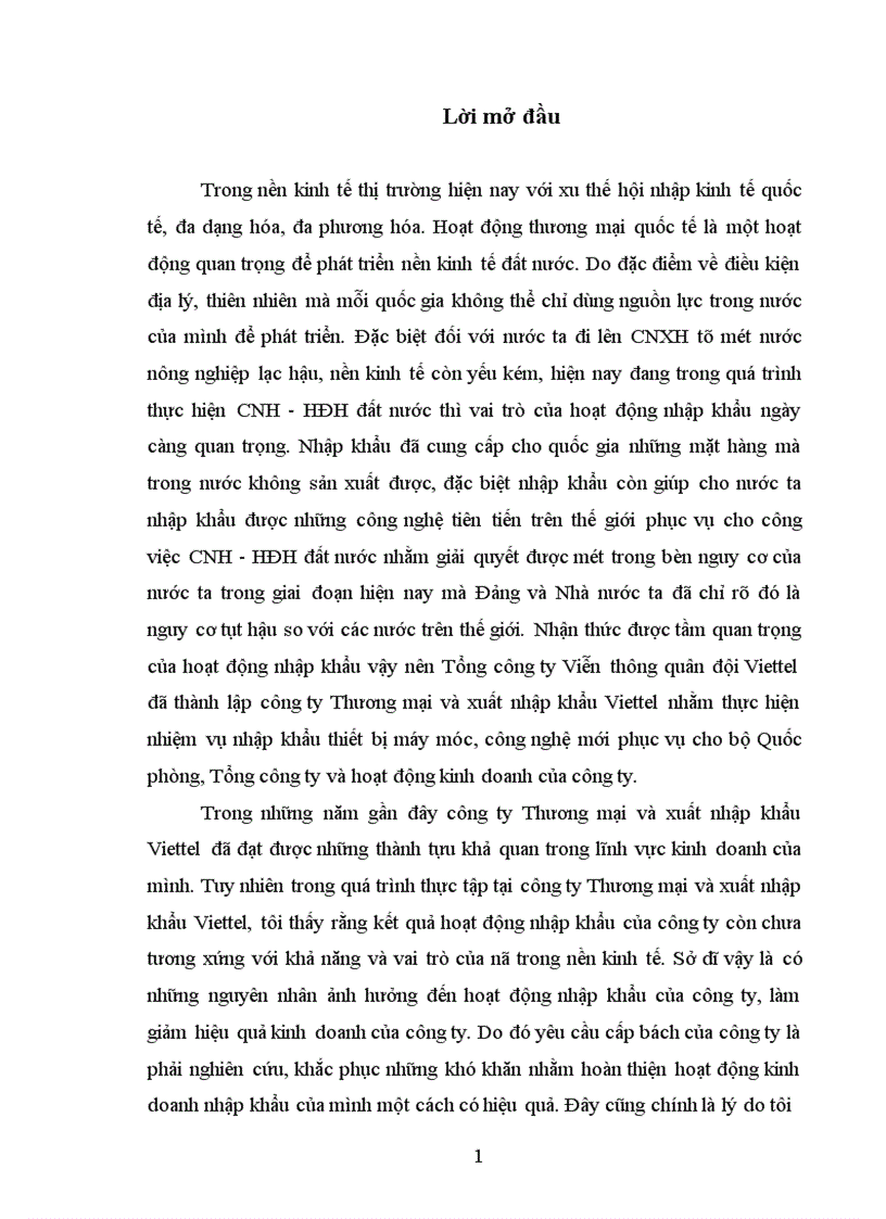 Tác động của môi trường kinh doanh đến hiệu quả kinh doanh nhập khẩu của công ty Thương mại và xuất nhập khẩu Viettel