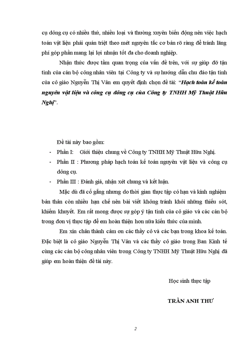 image for page Hạch toán kế toán nguyên vật liệu và công cụ dụng cụ của Công ty TNHH Mỹ Thuật Hữu Nghị 1