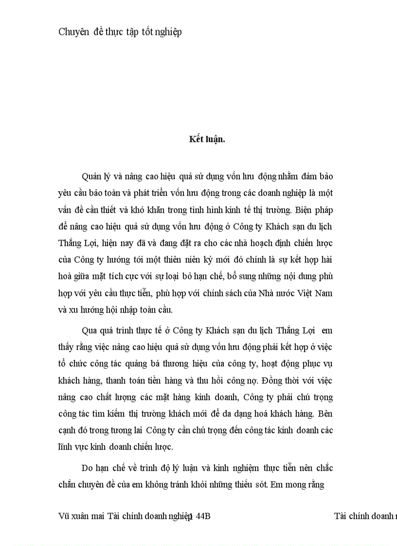 image for page Vốn lưu động và các giải pháp nâng cao hiệu quả sử dụng Vốn lưu động ở Công ty Khách sạn Du lịch Thắng lợi