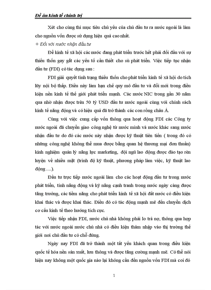 Thực trạng và giải pháp để huy động và sử dụng có hiệu quả nguồn đầu tư của nước ngoài vào nước ta 1