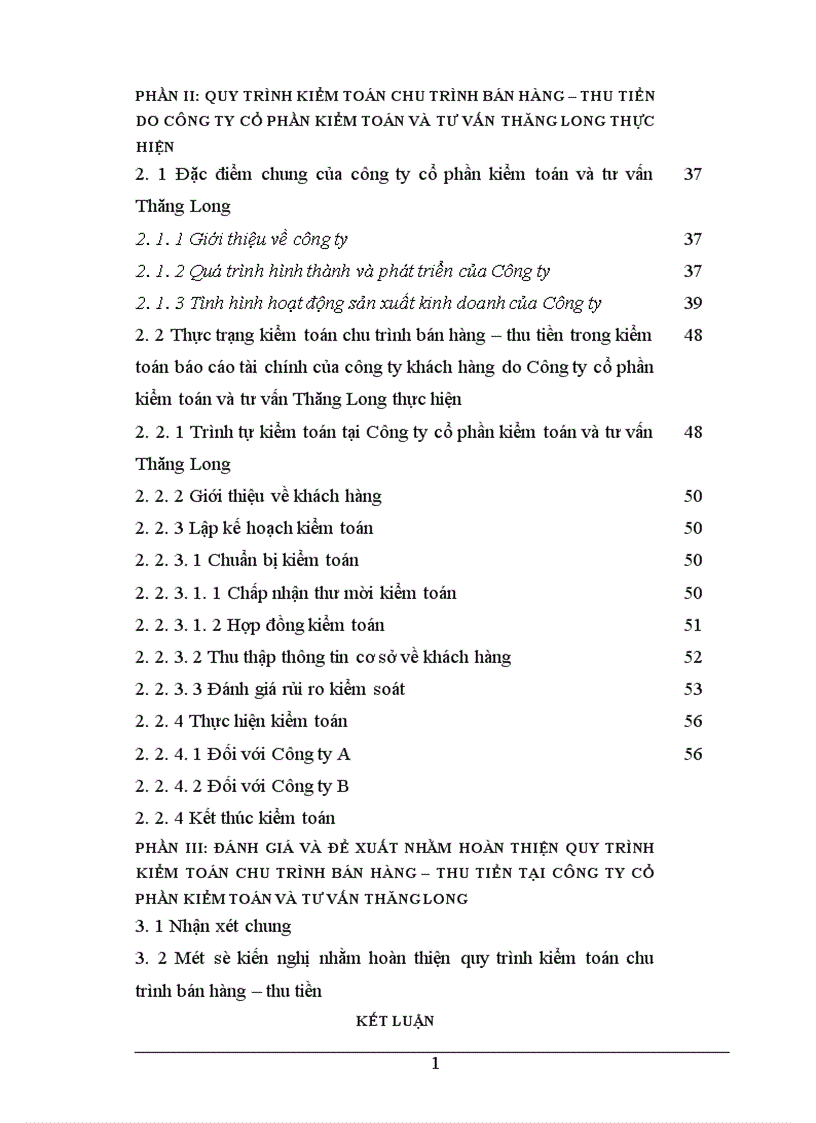 Hoàn thiện quy trình kiểm toán chu trình bán hàng thu tiền trong kiểm toán báo cáo tài chính do Công ty cổ phần kiểm toán và tư vấn Thăng Long thực hiện 1