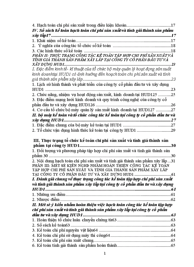 image for page Kế toán tập hợp chi phí sản xuất và tính giá thành sản phẩm xây lắp tại công ty cổ phần đầu tư và xây dựng HUD1 1