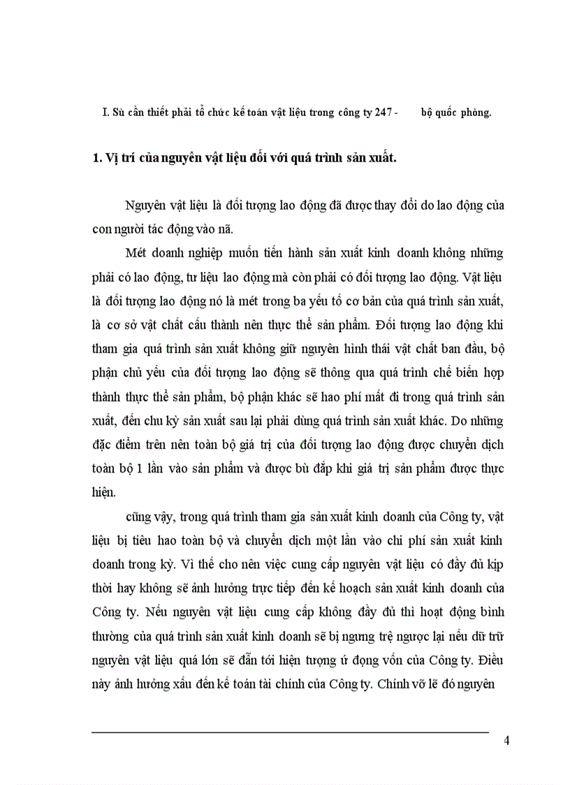 Tổ chức công tác kế toán nguyên vật liệu tại công ty 247 Bộ Quốc phòng 1