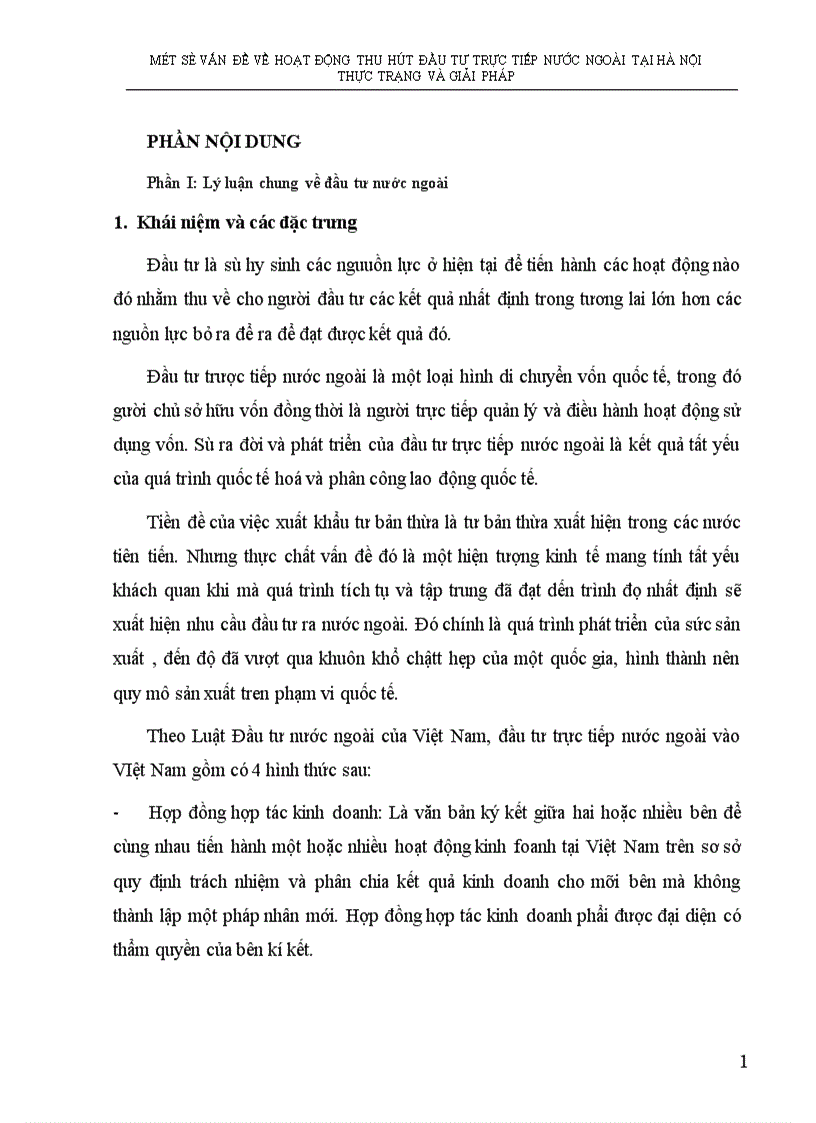 Một số vấn đề về hoạt động thu hút đầu tư trực tiếp nước ngoài tại Thực trạng và giải pháp 1