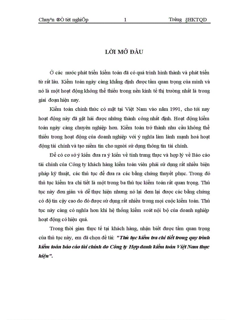 Thủ tục kiểm tra chi tiết trong quy trình kiểm toán báo cáo tài chính do Công ty Hợp danh kiểm toán Việt Nam thực hiện 1