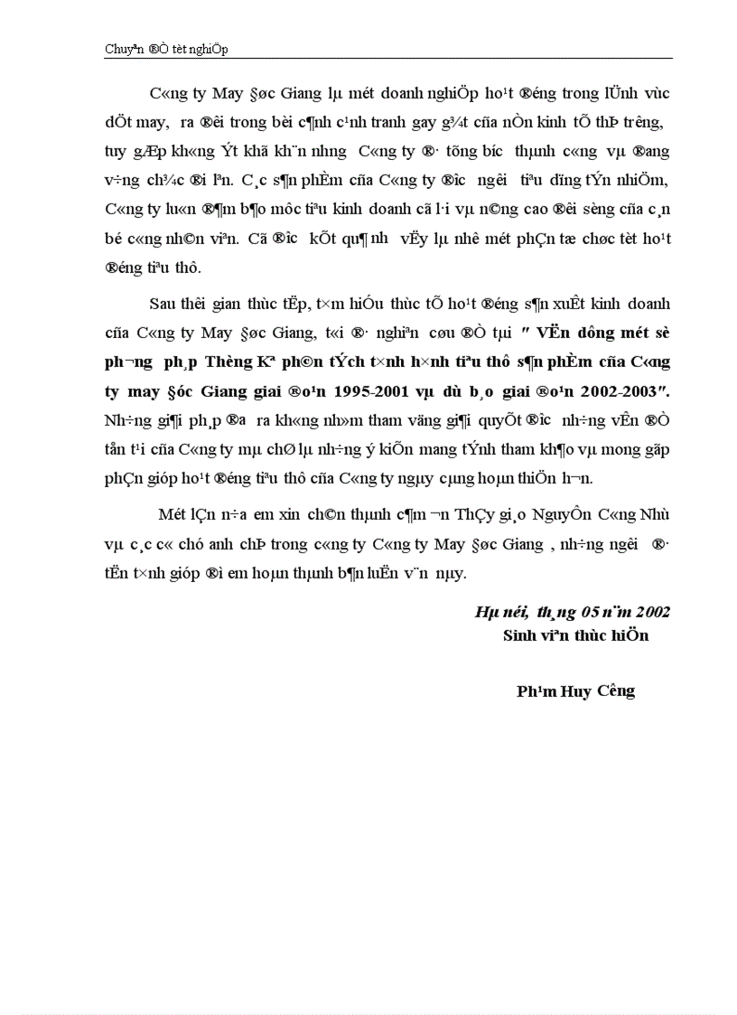 image for page Vận dụng một số phương pháp Thống Kê phân tích tình hình tiêu thụ sản phẩm của Công ty may Đúc Giang giai đoạn 1995 2001 và dự báo giai đoạn 2002 2003 1