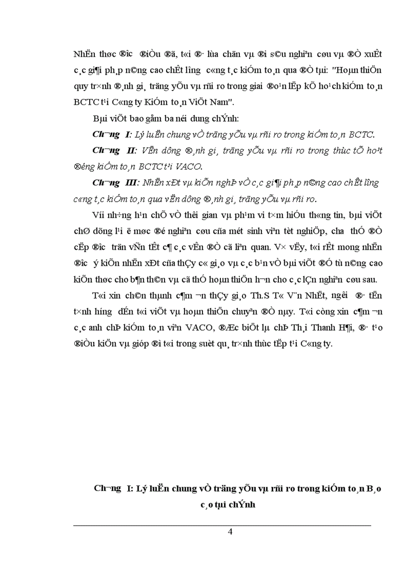 image for page Hoàn thiện quy trình đánh giá trọng yếu và rủi ro trong giai đoạn lập kế hoạch kiểm toán BCTC tại Công ty Kiểm toán Việt Nam 1