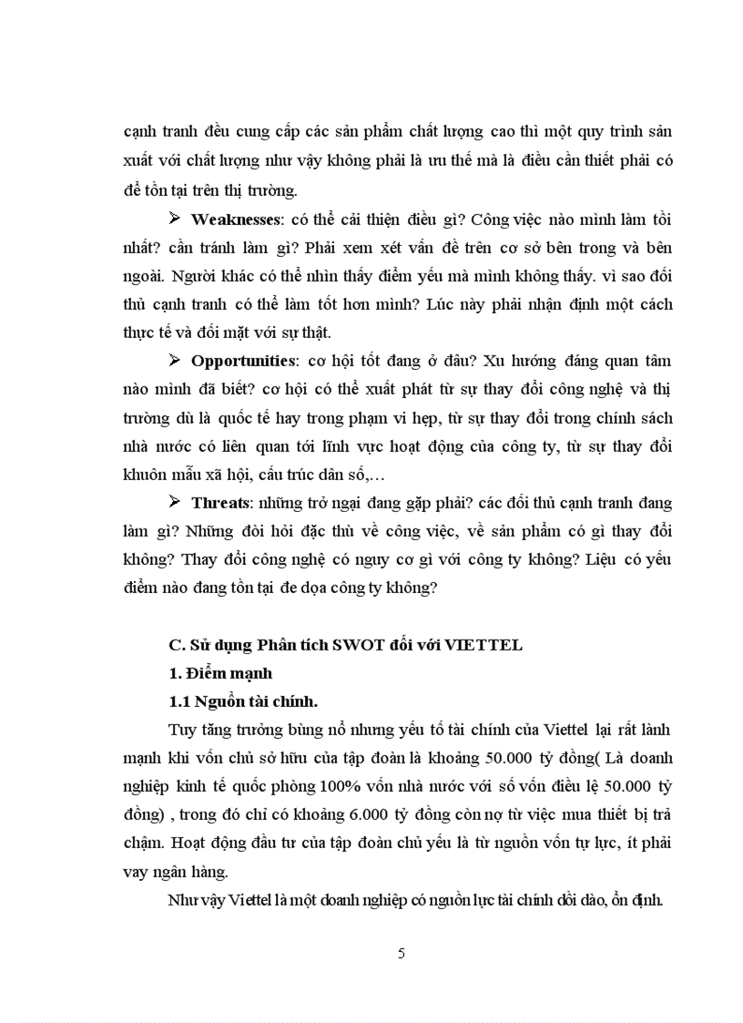 image for page Sử dụng Phân tích SWOT đối với VIETTEL