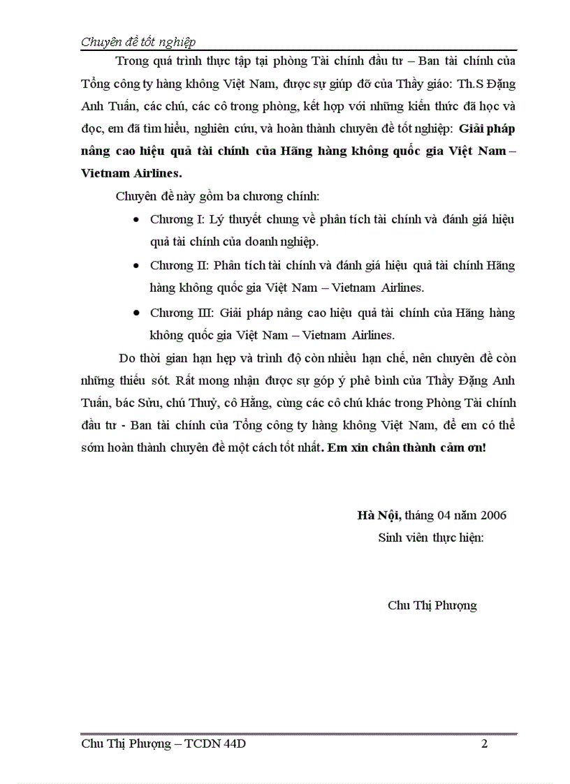 Giải pháp nâng cao hiệu quả tài chính của Hãng hàng không quốc gia Việt Nam Vietnam Airlines