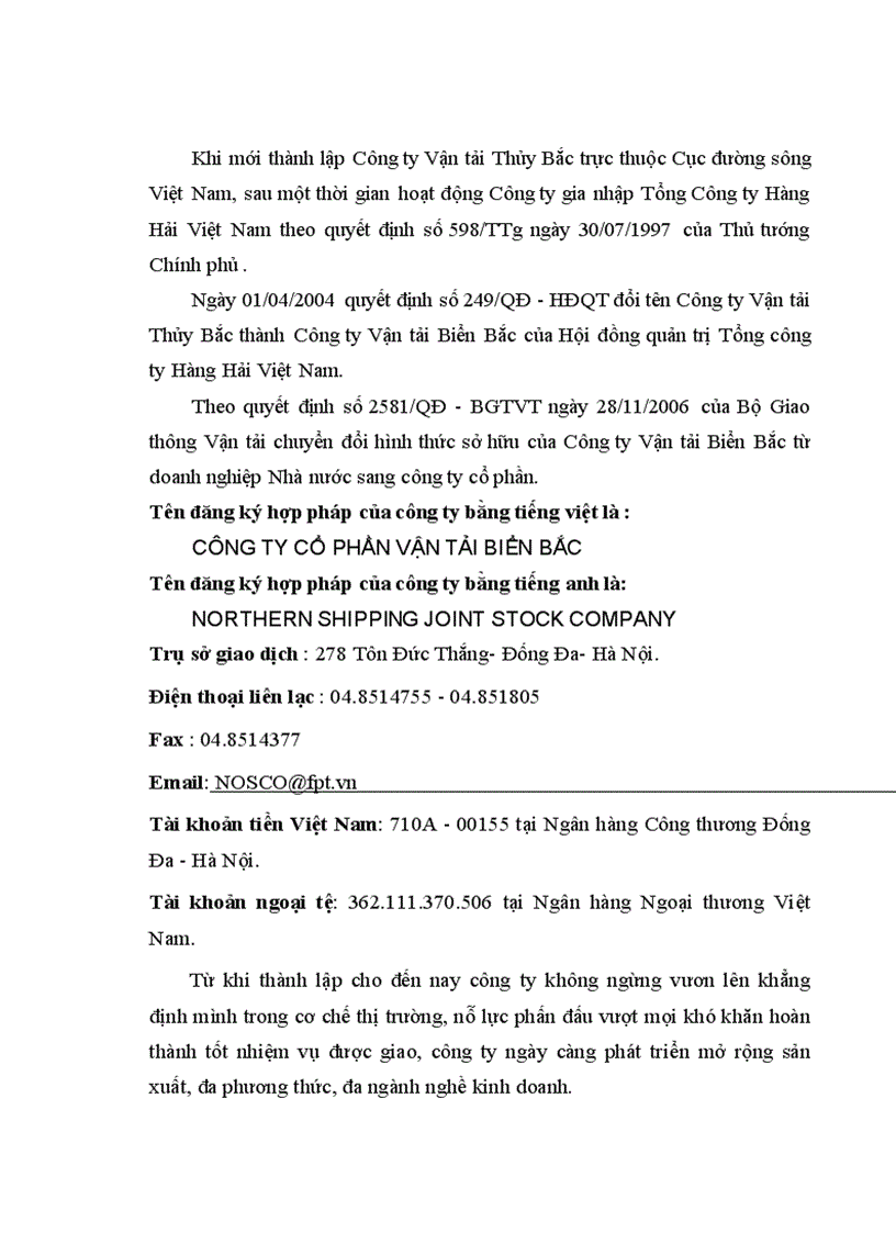 Một số giải pháp phát triển hoạt động sản xuất kinh doanh của công ty cổ phần vận tải Biển Bắc
