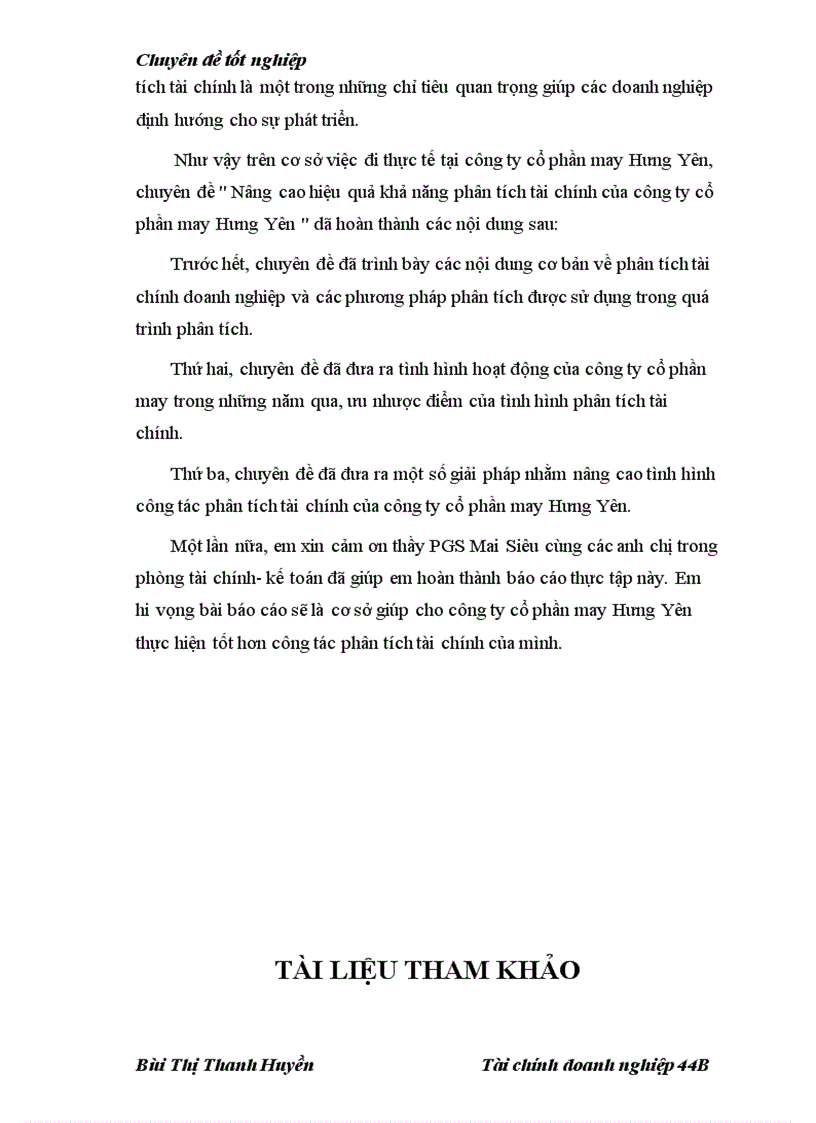 image for page Nâng cao hiệu quả khả năng phân tích tài chính tại công ty cổ phần may Hưng Yên