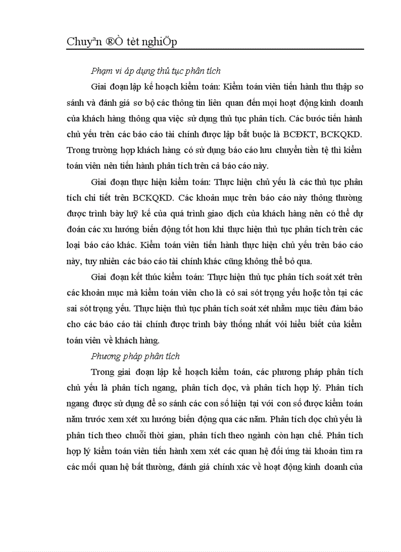 image for page Vận dụng thủ tục phân tích trong quy trình kiểm toán Báo cáo Tài chính tại Công ty Kiểm toán và Kế toán Hà Nội 1