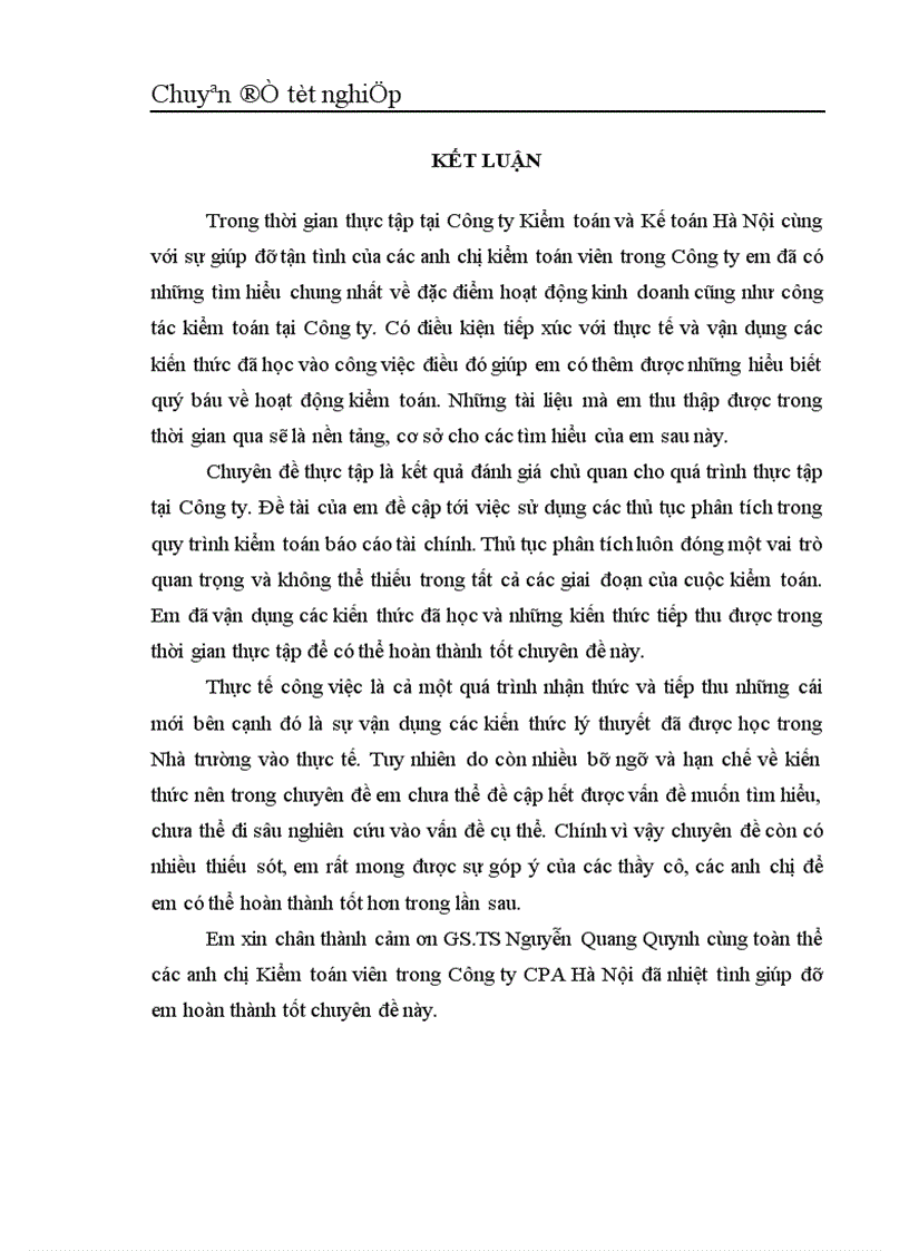 image for page Vận dụng thủ tục phân tích trong quy trình kiểm toán Báo cáo Tài chính tại Công ty Kiểm toán và Kế toán Hà Nội 1