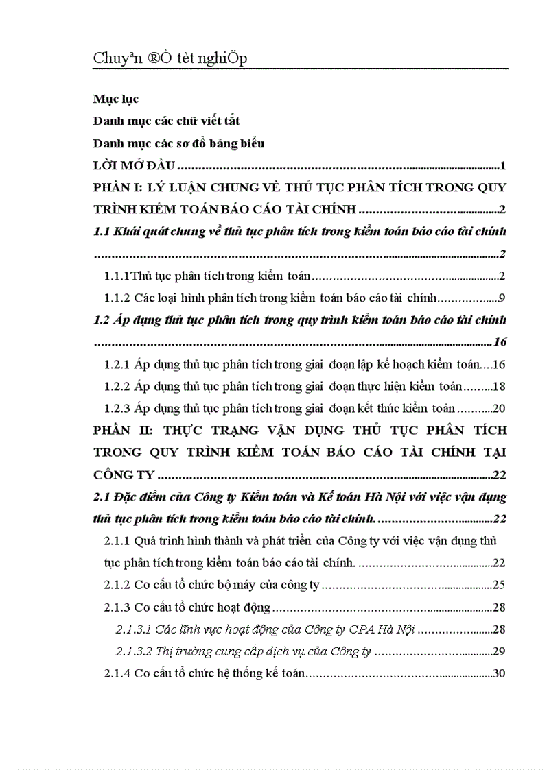 image for page Vận dụng thủ tục phân tích trong quy trình kiểm toán Báo cáo Tài chính tại Công ty Kiểm toán và Kế toán Hà Nội 1