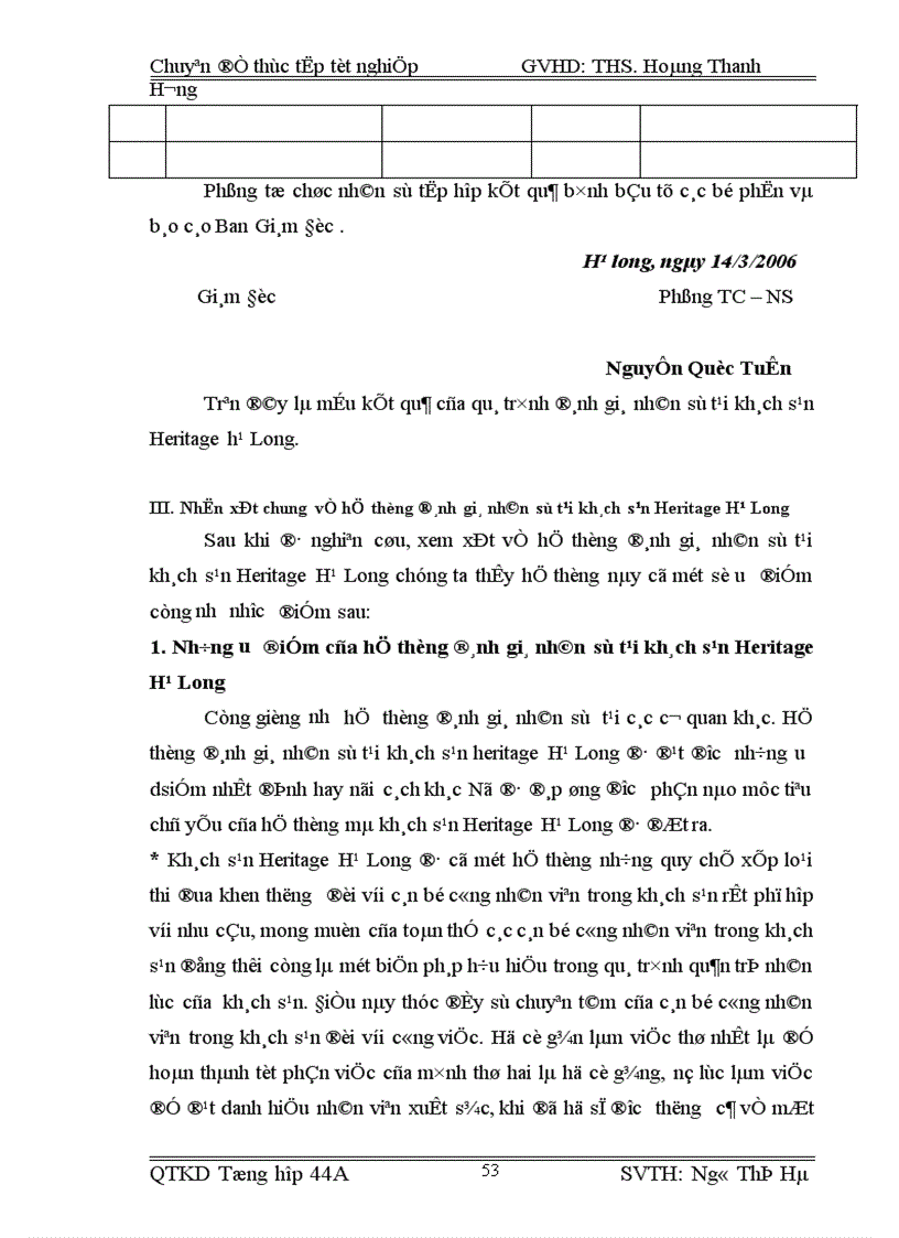 image for page Hoàn thiện mô hình đánh giá nhân sự tại khách sạn Heritage Hạ long 1