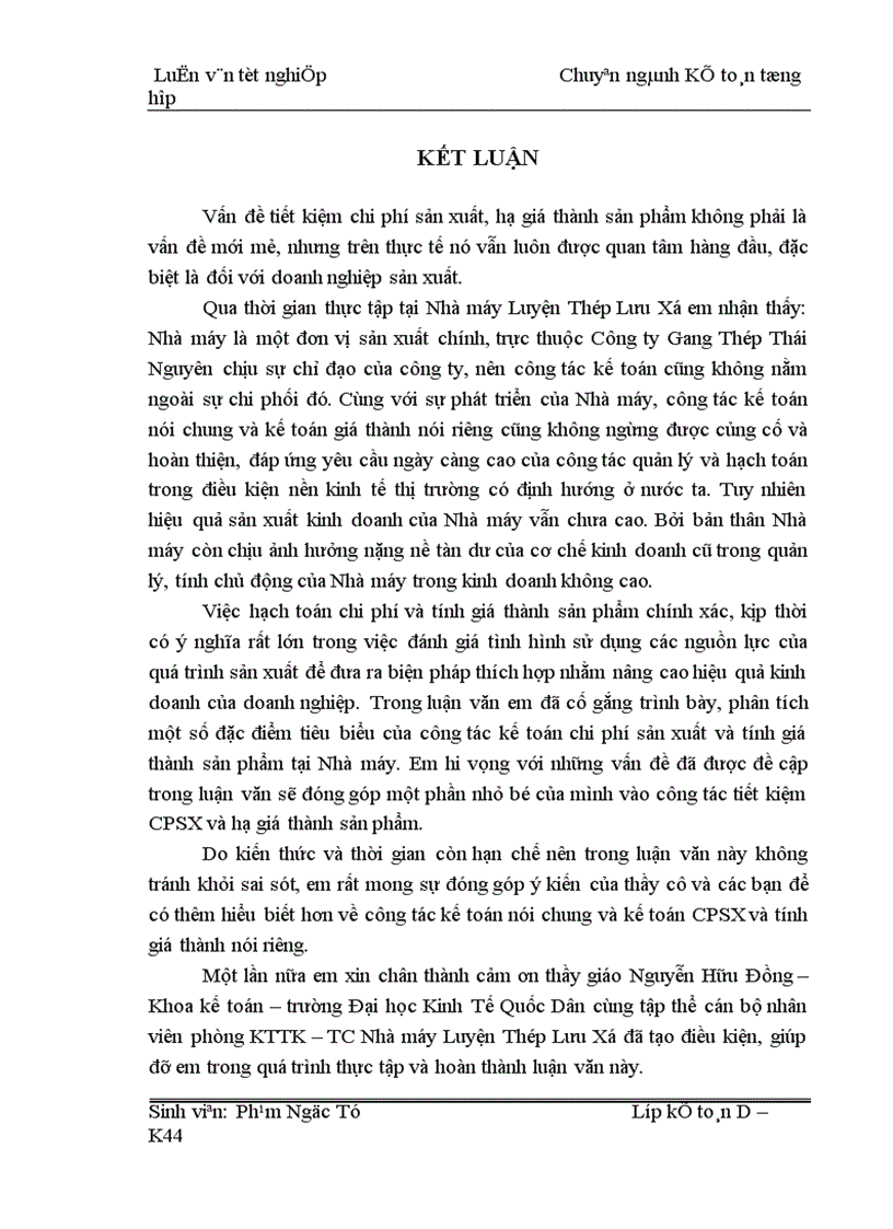 image for page Hạch toán chi phí sản xuất và tính giá thành sản phẩm tại Nhà máy Luyện thép Lưu Xá Công ty Gang thép Thái Nguyên