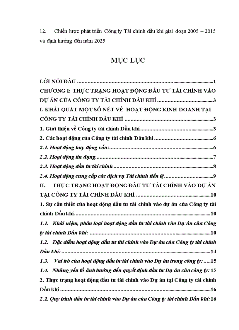 image for page Tình hình đầu tư tài chính vào Dự án tại Công ty tài chính Dầu khí thuộc Tổng công ty Dầu khí Việt Nam 1