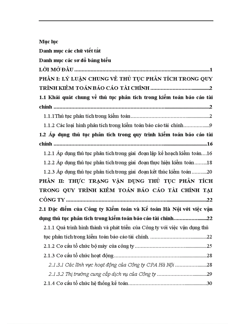 image for page Vận dụng thủ tục phân tích trong quy trình kiểm toán Báo cáo Tài chính tại Công ty Kiểm toán và Kế toán Hà Nội 1