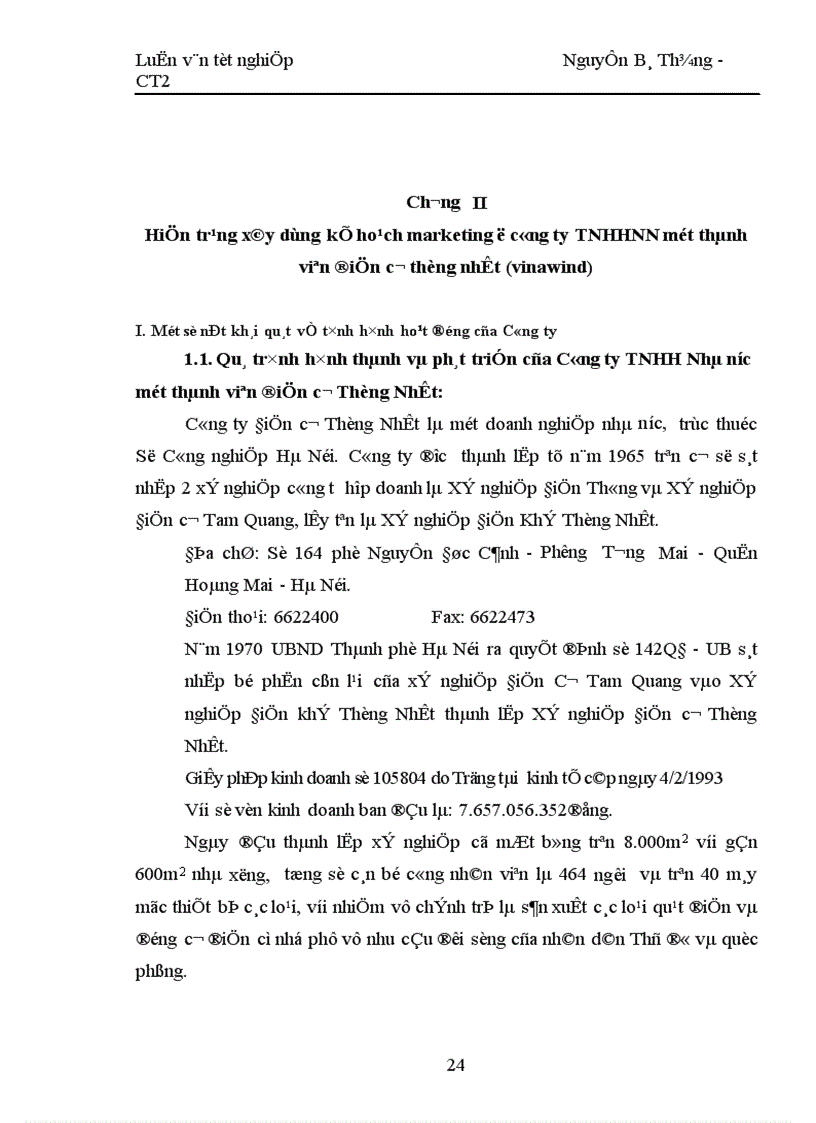 image for page Xây dựng kế hoạch marketing cho công ty trách nhiệm hữu hạn nhà nước một thành viên điện cơ thống nhất VINAWIND 1