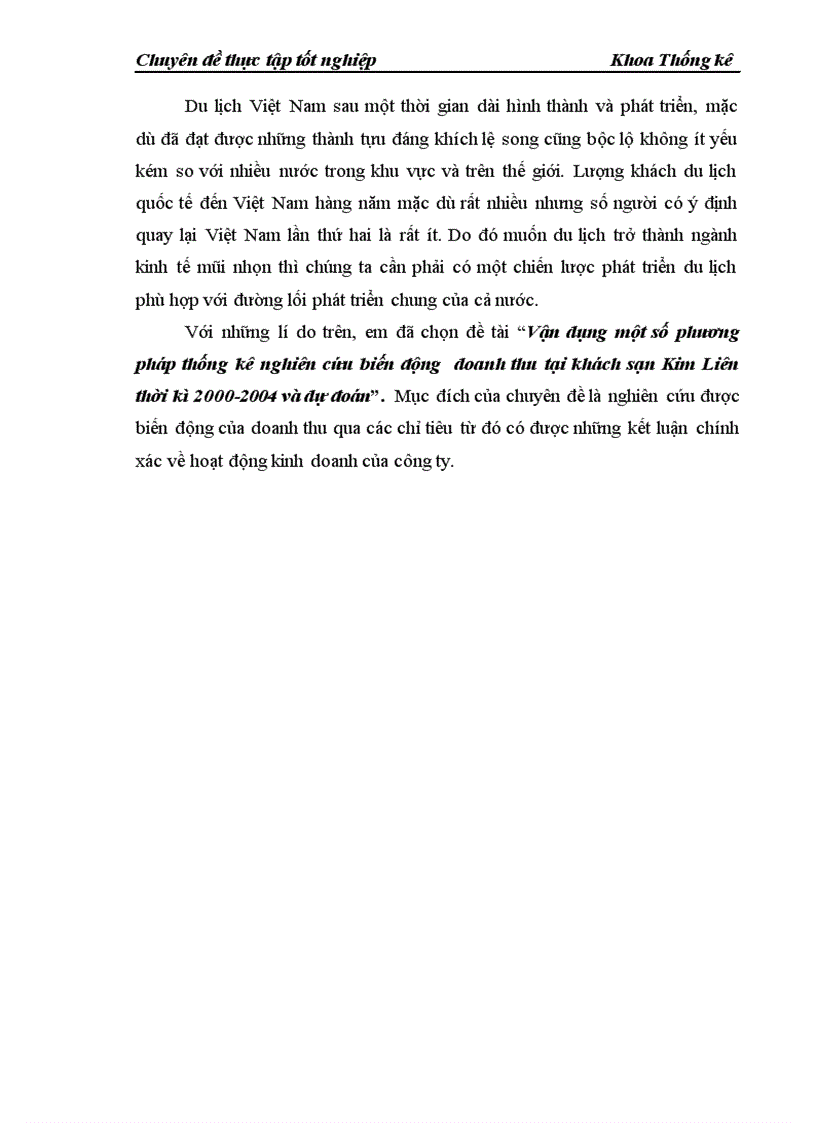 Vận dụng một số phương pháp thống kê nghiên cứu biến động doanh thu tại khách sạn Kim Liên thời kì 2000 2004 và dự đoán 1